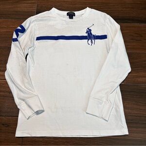 Polo Ralph Lauren Long Sleeve‎ Shirt Medium 10-12 White Blue Big Pony
